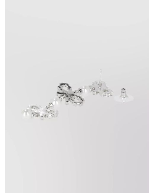 Self-Portrait White Crystal Bow Drop Earrings