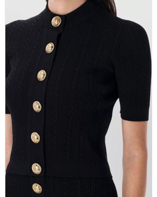 Balmain Black Cable-Knit Slim-Fit Short-Sleeve Crewneck Cardigan