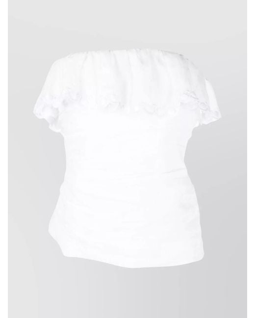 Isabel Marant White Ramie Strapless Ruffled Asymmetric Top