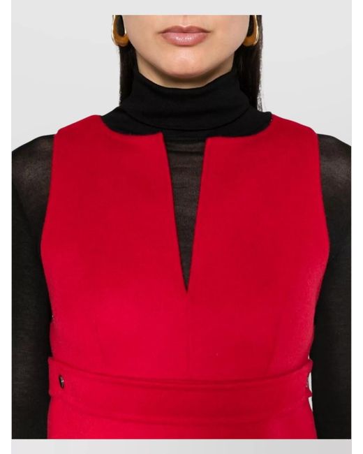 P.A.R.O.S.H. Red Wool Sleeveless Belted A-Line Mini Dress