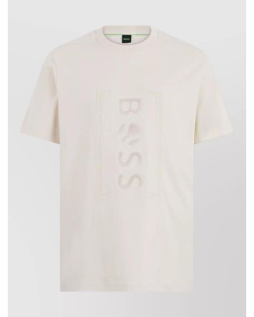 Boss White Cotton T Shirt Short Sleeves Central Motif for men