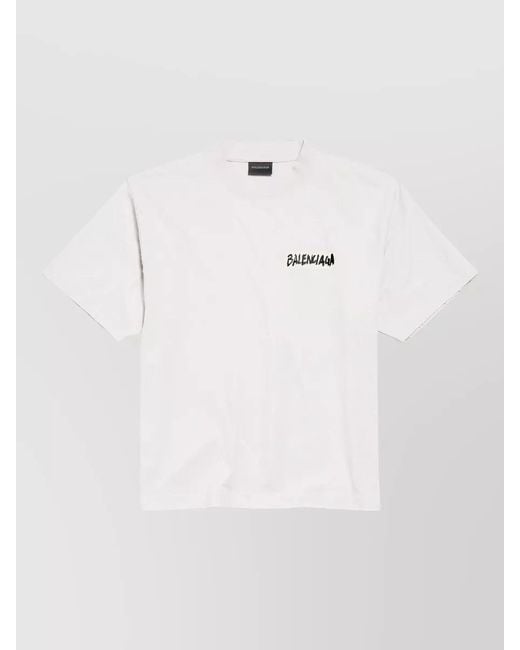 Balenciaga White Cotton Medium Fit Logo-Print T-Shirt