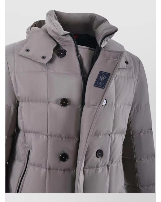 Fay Gray Buttoned Double-Breasted Hooded Quilted Pockets Jacket for men
