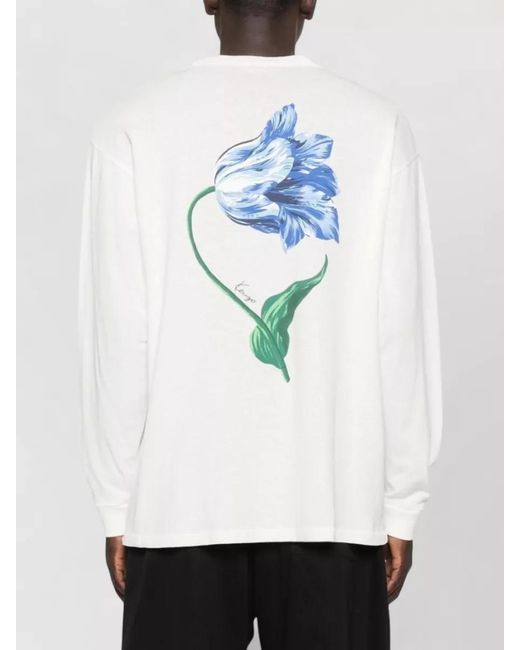 KENZO White Crew Neck Long Sleeves Floral Print Shirt for men