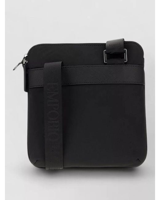 Emporio Armani Black Logo Crossbody Bag Adjustable Strap Pocket for men