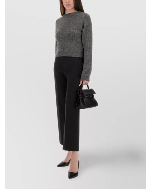 Moschino Gray Ribbed Cropped Sweater With Frayed Hem