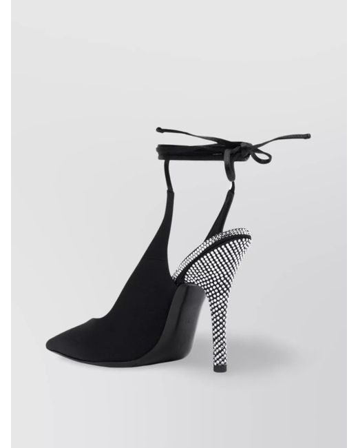 The Attico Black Crystal-Embellished Satin Slingback Pumps