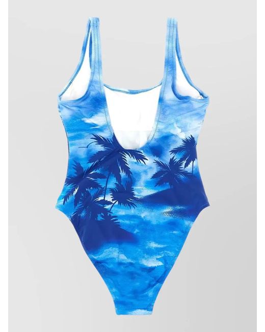 Polo Ralph Lauren Blue Tropical Print Racerback One Piece Swimsuit