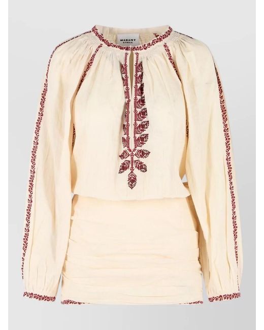 Isabel Marant Natural Ludy Short Cotton Dress Long Sleeves