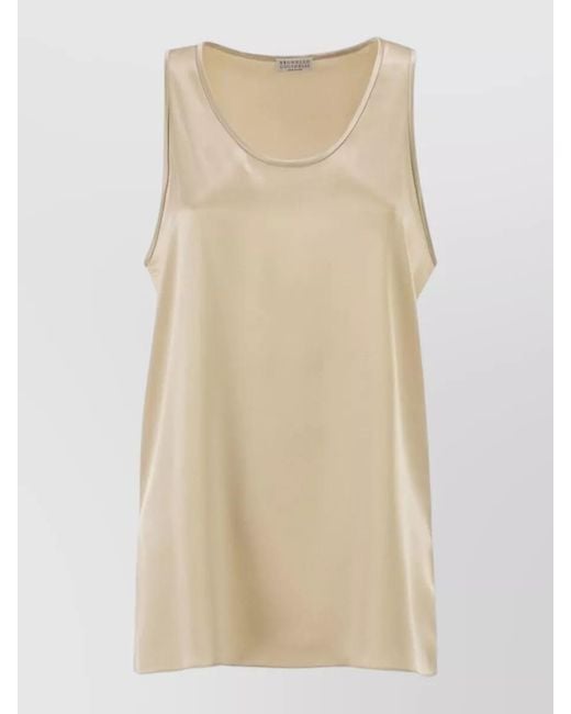 Brunello Cucinelli Natural Silk Crewneck Knitted Top