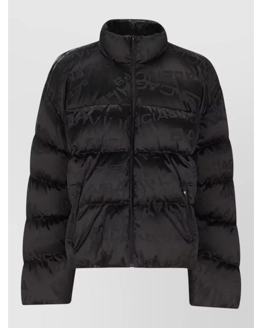 Balenciaga Black Nylon Down Jacket Logo Pattern Zip for men