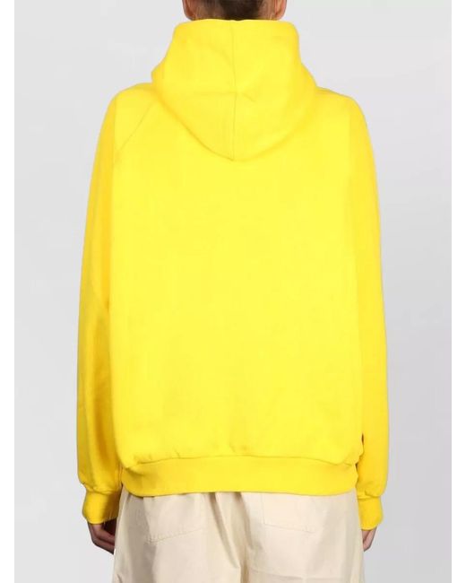 Sunnei Yellow Hooded Cotton Sweatshirt Ribbed Cuffs Hem