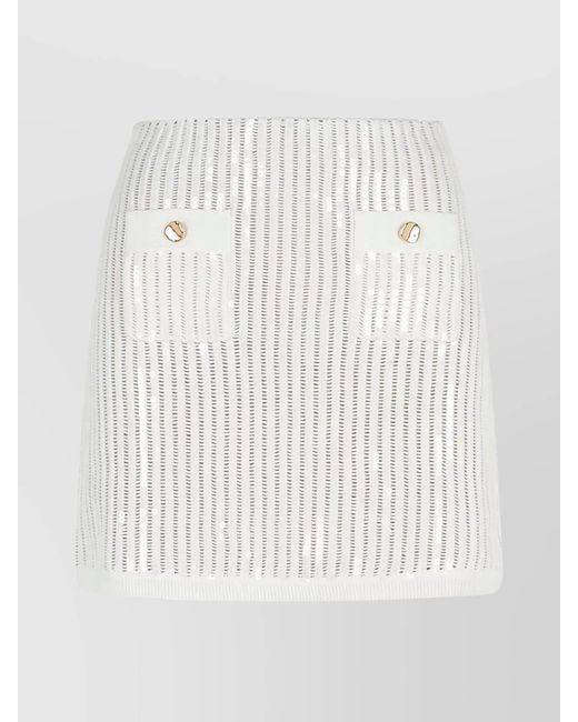 Self-Portrait White Sequin Embellished Cotton Blend Skirt