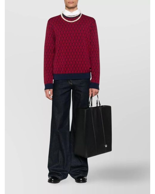 Valentino Garavani Red Virgin Wool Jacquard Crewneck Jumper for men
