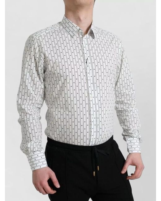 Dolce & Gabbana Gray Striped Long-Sleeve Dress Shirt for men