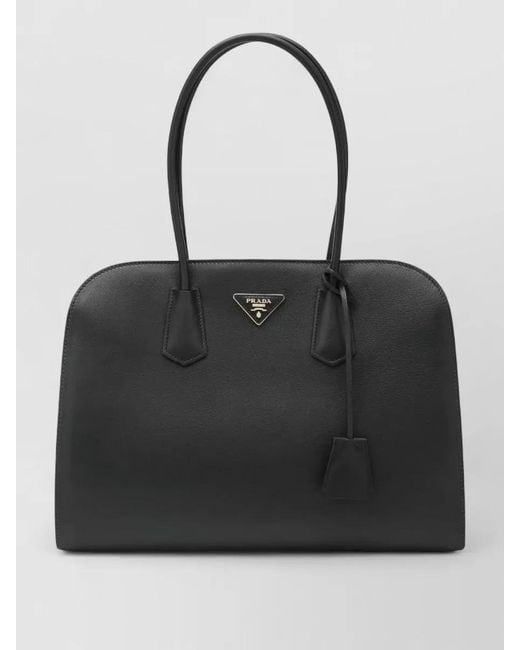 Prada Black Smooth Leather Tote Bag Structured Handles