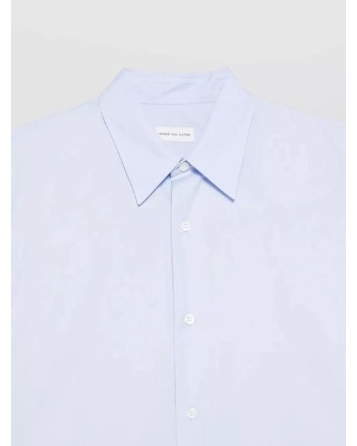 Dries Van Noten White Caper Cotton Poplin Shirt Button Collar for men