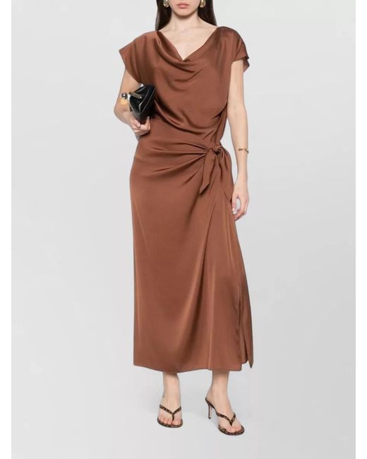 Silk95five Brown French Tie Waist Midi Pencil Skirt