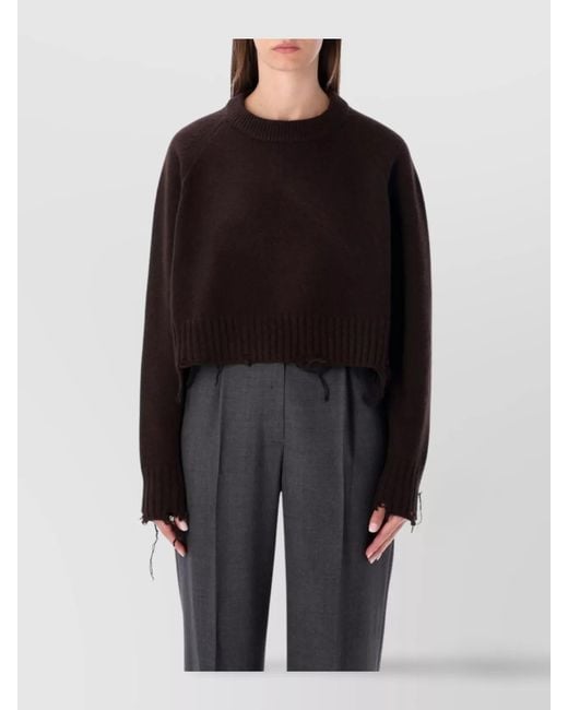 Low Classic Black Wool Cropped Distressed Jumper