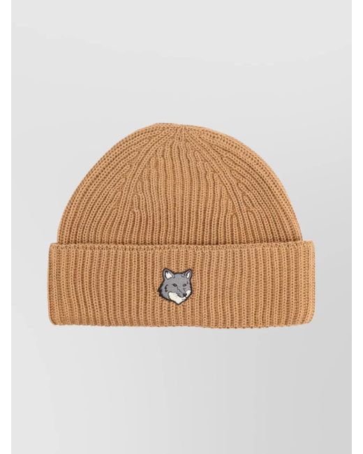 Maison Kitsuné Natural Wool Ribbed Beanie