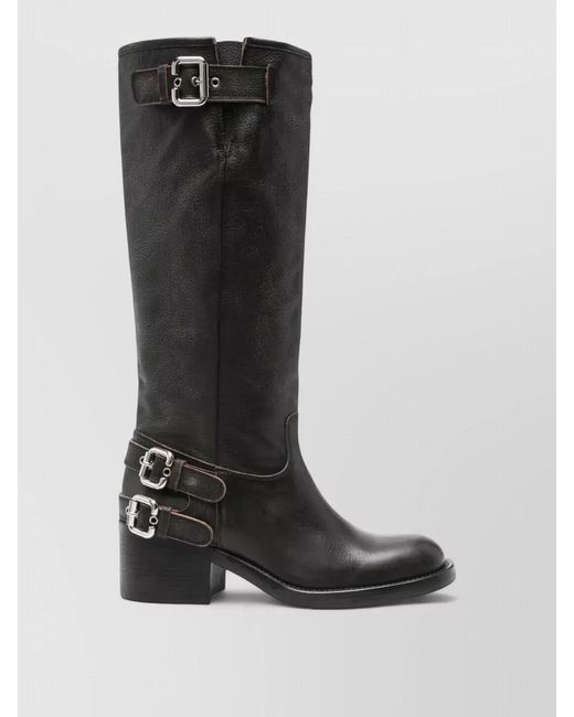 Chloé Black Dakota Knee High Leather Boots Buckle