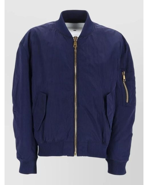 Balmain Blue Coat Ribbed Cuffs Hem Sleeve Pocket for men