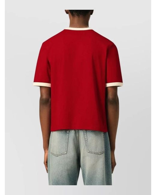 AMI Red Short Sleeve Crew Neck Contrast Trim Shirt for men