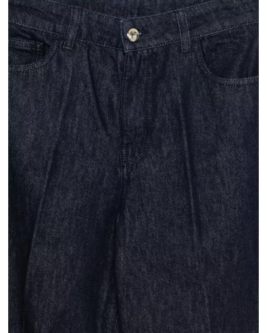Emporio Armani Blue Denim Pleated Straight Trousers