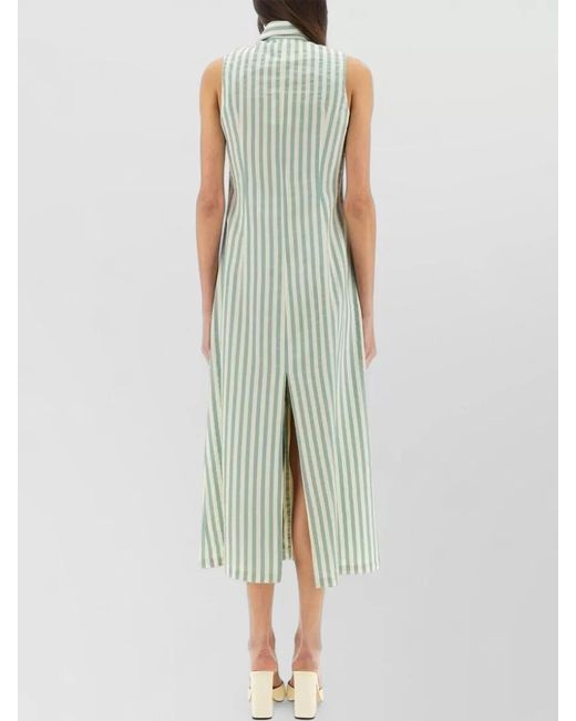 Alysi Green Striped Sleeveless Chemisier Dress Side Slit