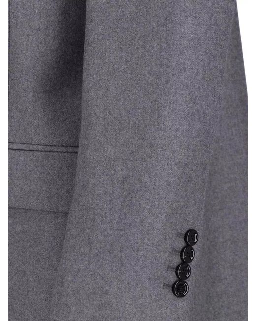 Lardini Gray Tailored Coat Double Breasted Flower Pin