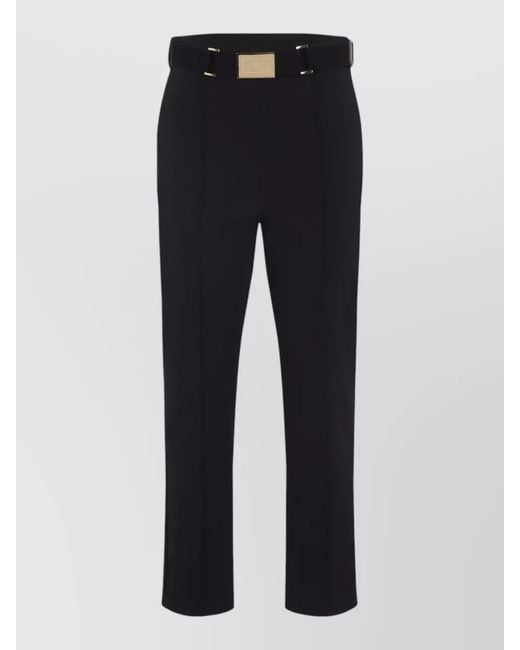 Elisabetta Franchi Blue High-Rise Slim-Fit Straight-Leg Tailored Trousers