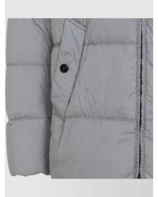 Stone Island Gray Hooded Quilted Technical Jacket Angled Pockets for men