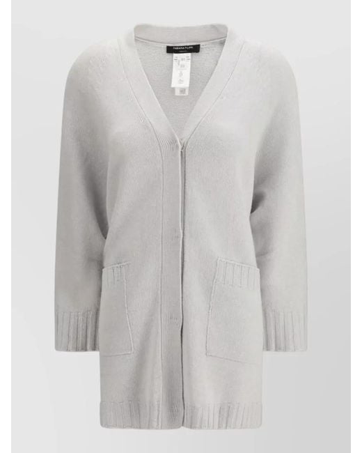 Fabiana Filippi White Fine-Knit V-Neck Wool Silk Cashmere Cardigan