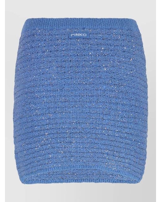 Pinko Blue Miletto Sequin Knit Mini Skirt
