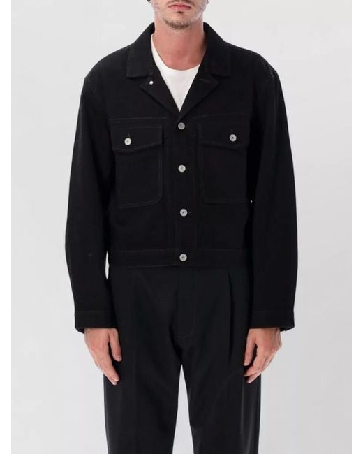 Lemaire Blue Cropped Trucker Jacket Contrast Stitching Pockets for men