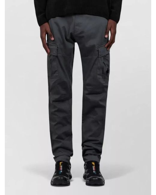 C P Company Black Stretch Sateen Cargo Trousers for men