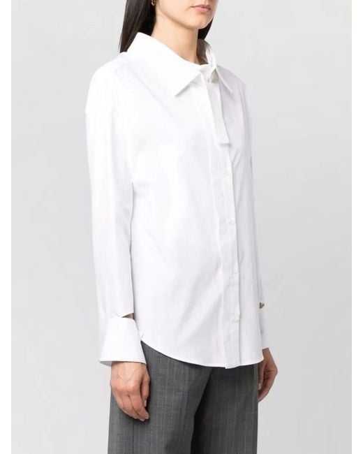 Jejia White Antoine Cotton Shirt Collared Neck Long Sleeves