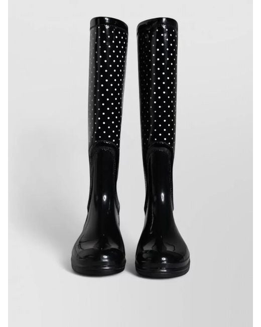 Dolce & Gabbana Black Polka Dot Knee High Rubber Rain Boots