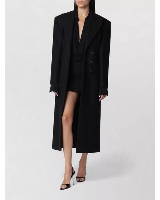 ANDAMANE Black Double Breasted Long Jacket Notched Lapel