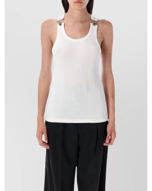 Jean Paul Gaultier White Ribbed Texture Sleeveless Tank Top With Double Buckle Hardware