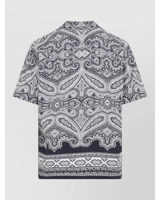 Orlebar Brown Gray Linen Carnival Shirt Paisley Short Sleeves for men