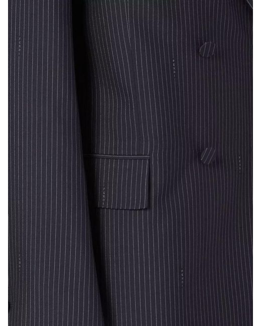 Fendi Blue Pinstripe Double-Breasted Wool Blazer