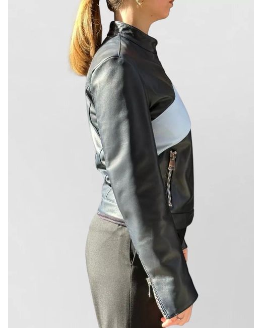 LA ROSE Black Leather Bomber Jacket
