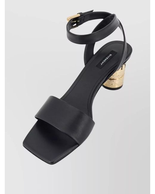 Givenchy Black Leather Heeled Sandals Squared Toe
