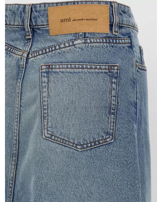 AMI Blue High Waist Denim Skirt A Line Cut