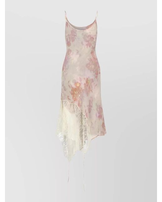 DIESEL White Knee Length Dress Floral Lace Straps