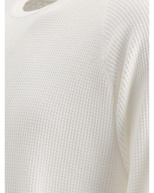 Beams Plus White Cotton Thermal Crew-Neck Jumper for men