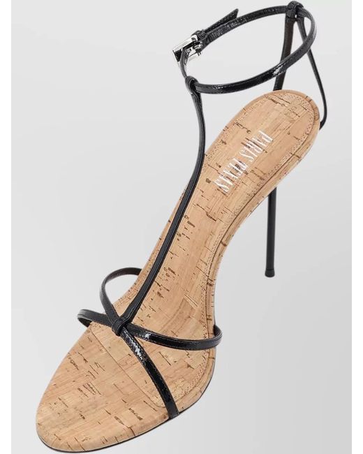 Paris Texas Black Leather T-Strap Sandals