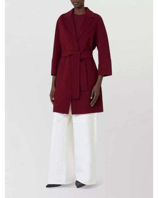 Max Mara Red Belted Waist Knee Length Longline Jacket