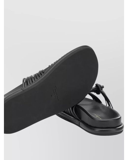 Santoni Black Flat Sandals Open Toe Knotted Straps